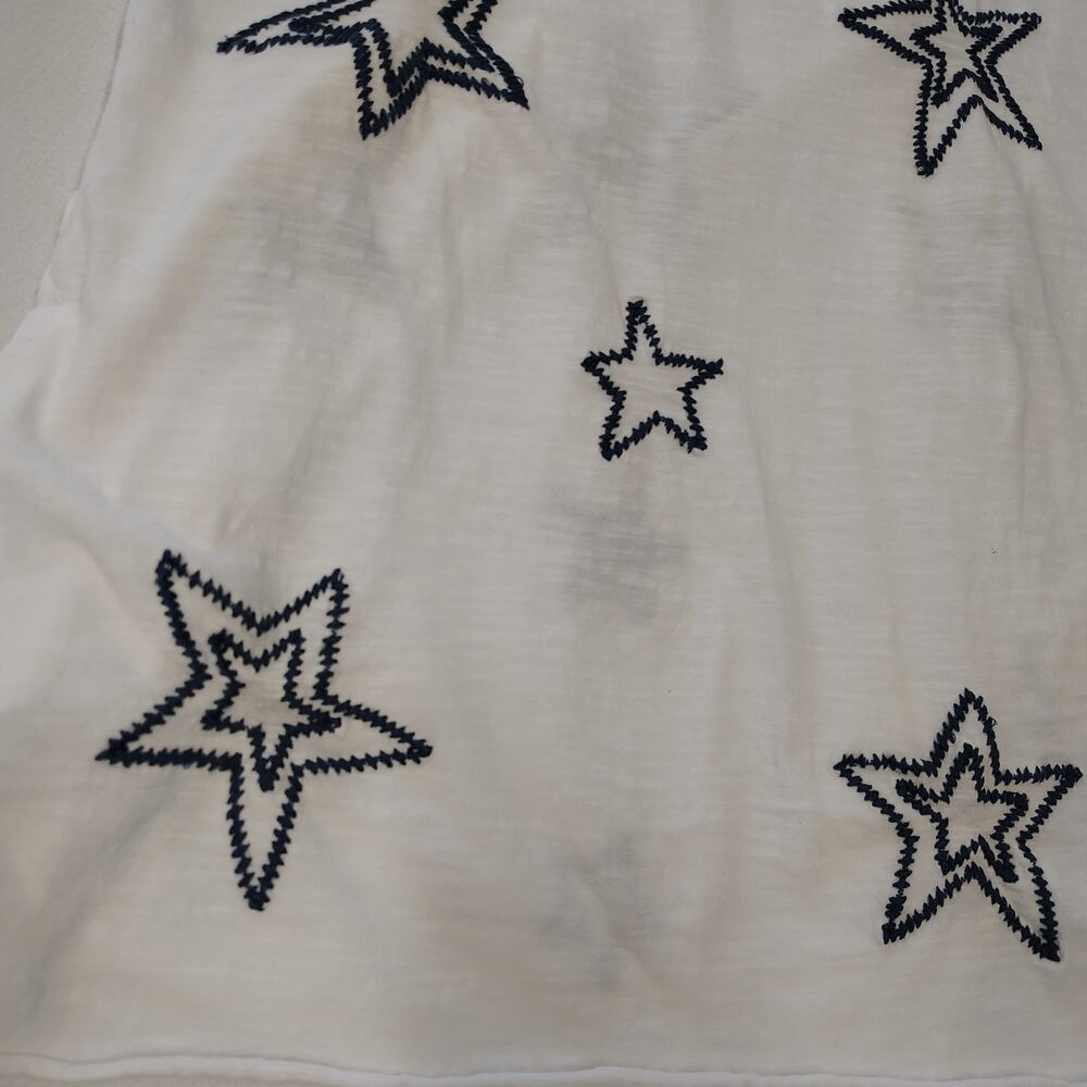 Karyn Seo XL White Embroidered Star Tee Boho Raw Edge Handmade India Top - Picture 7 of 15